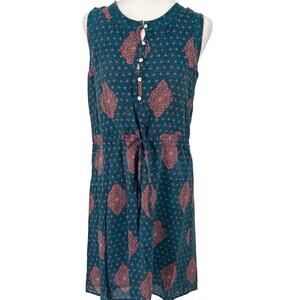 Lucky Brand Sleeveless Boho Tunic Dress Blue Pink Print Small
